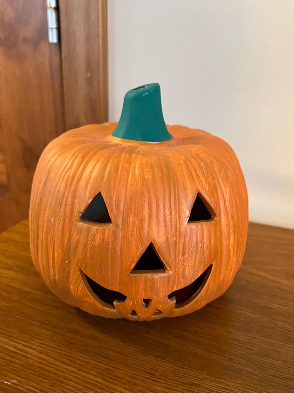 Ceramic Jack-O'-Lantern Pumpkin Decor in Orange and Green